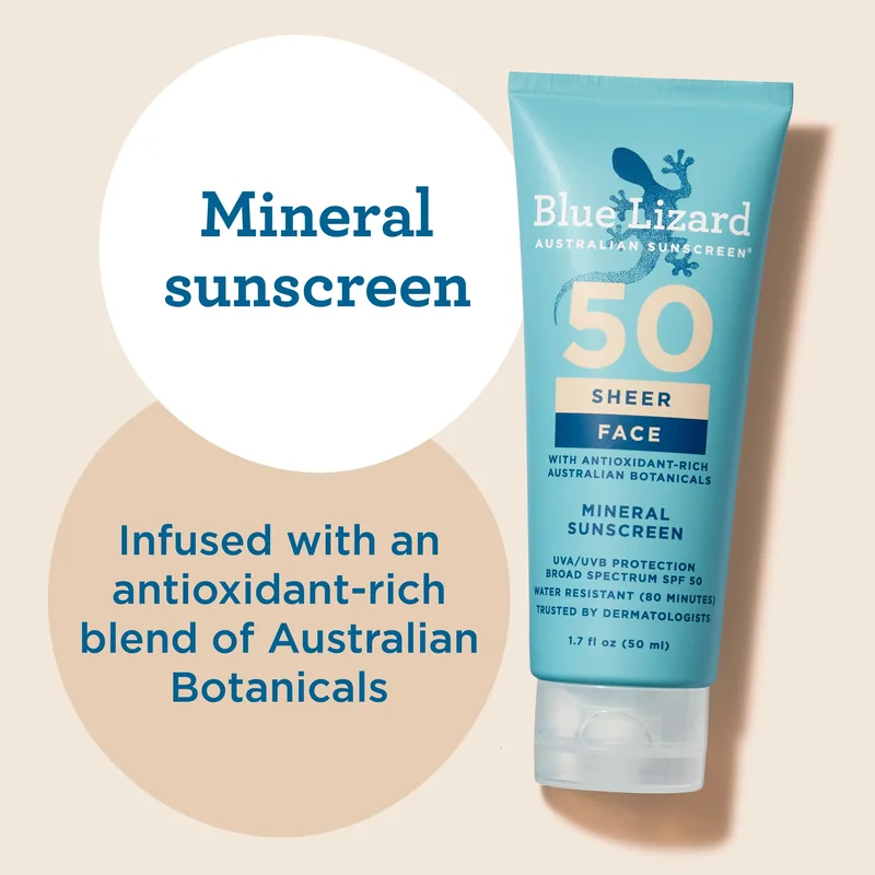Blue Lizard Sheer Face Mineral SPF 50 Sunscreen Lotion product pack